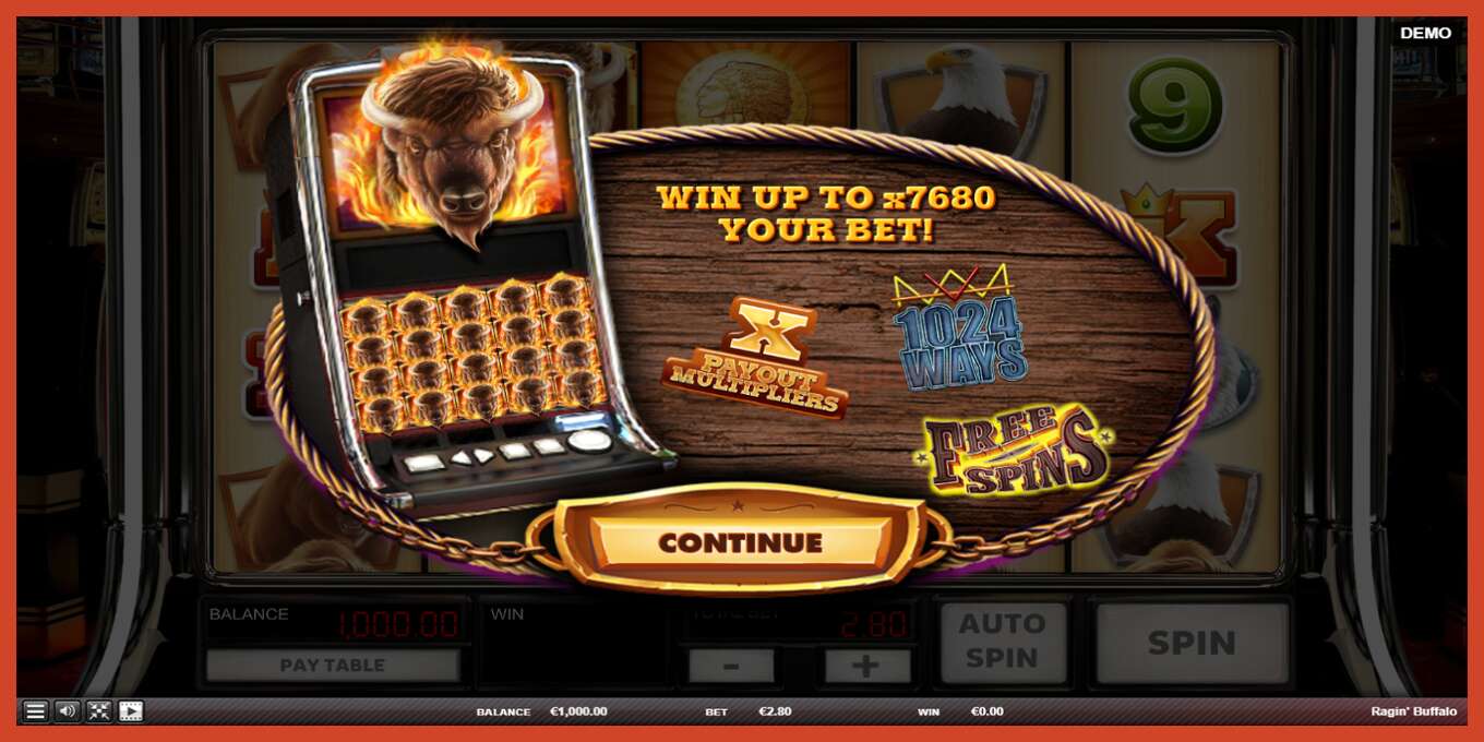 Slot screenshot: Ragin Buffalo no deposit, number - 1