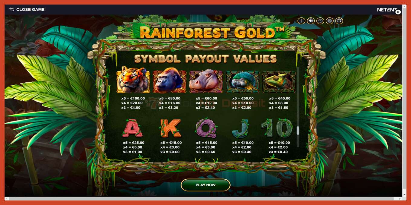 Slot skrinshoti: Rainforest Gold depozit yoq, raqam - 6