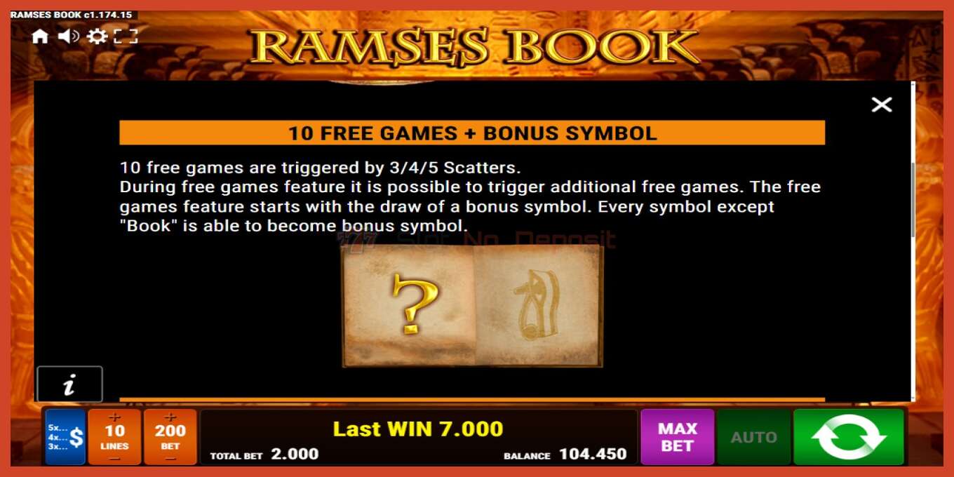 Slot screenshot: Ramses Book nincs letét, szám - 6