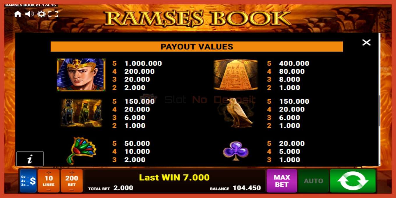 Slot screenshot: Ramses Book nincs letét, szám - 7