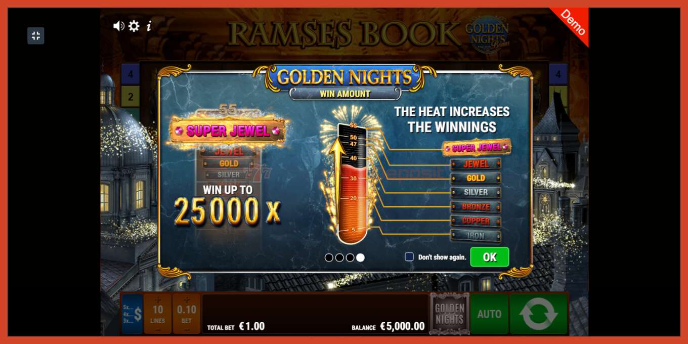 Pamja e ekranit të slotit: Ramses Book Golden Nights pa depozitë, numri - 1