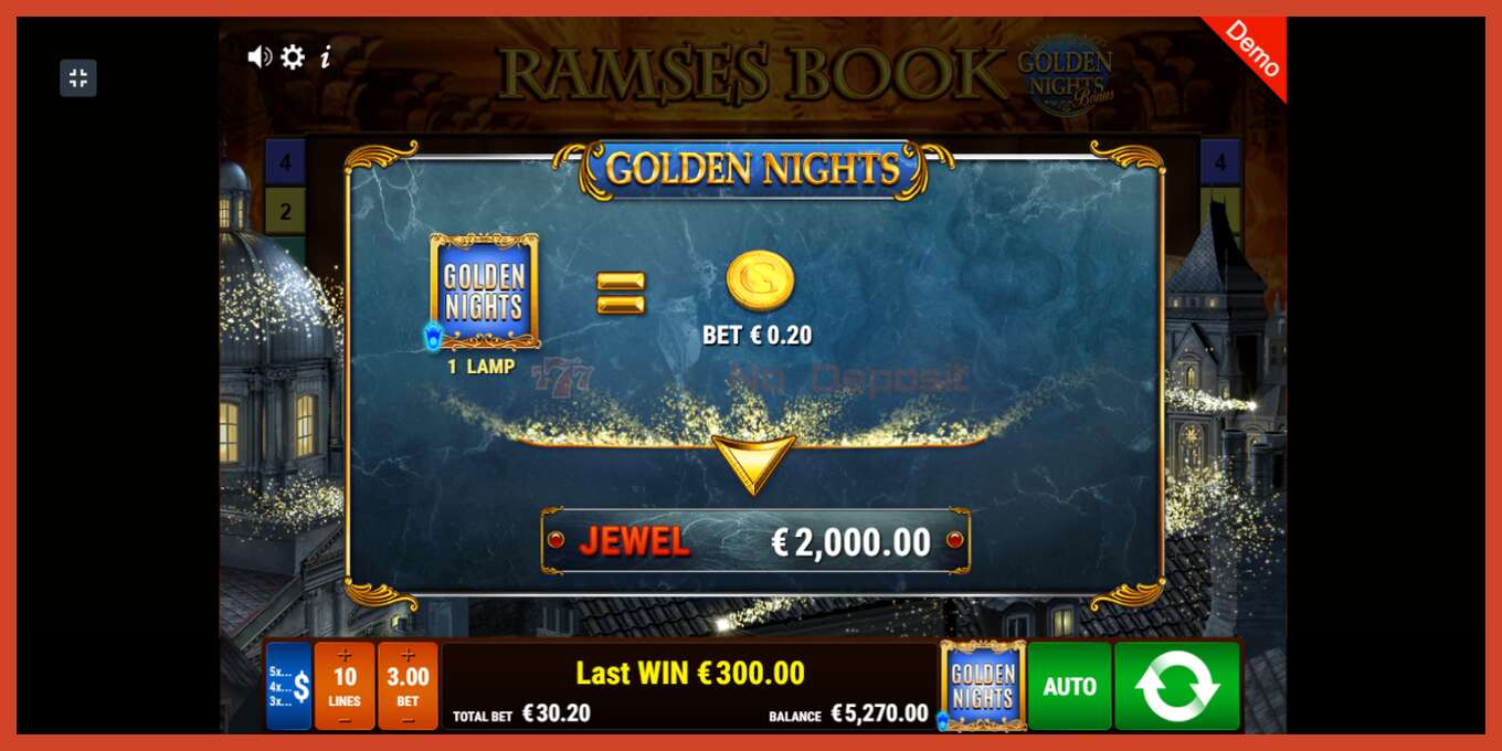 Pamja e ekranit të slotit: Ramses Book Golden Nights pa depozitë, numri - 4