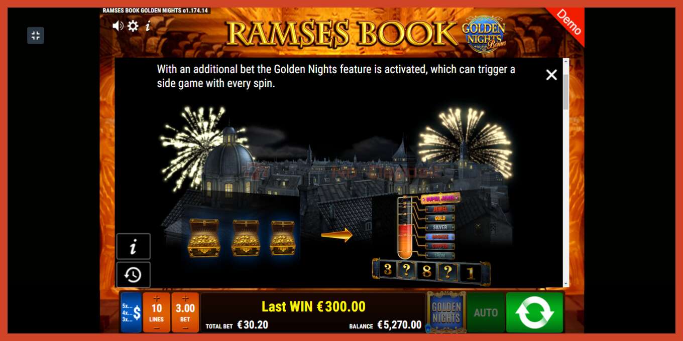 Pamja e ekranit të slotit: Ramses Book Golden Nights pa depozitë, numri - 5