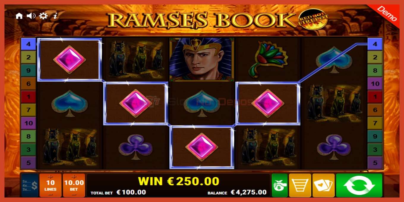 Slot screenshot: Ramses Book Red Hot Firepot no deposit, number - 4