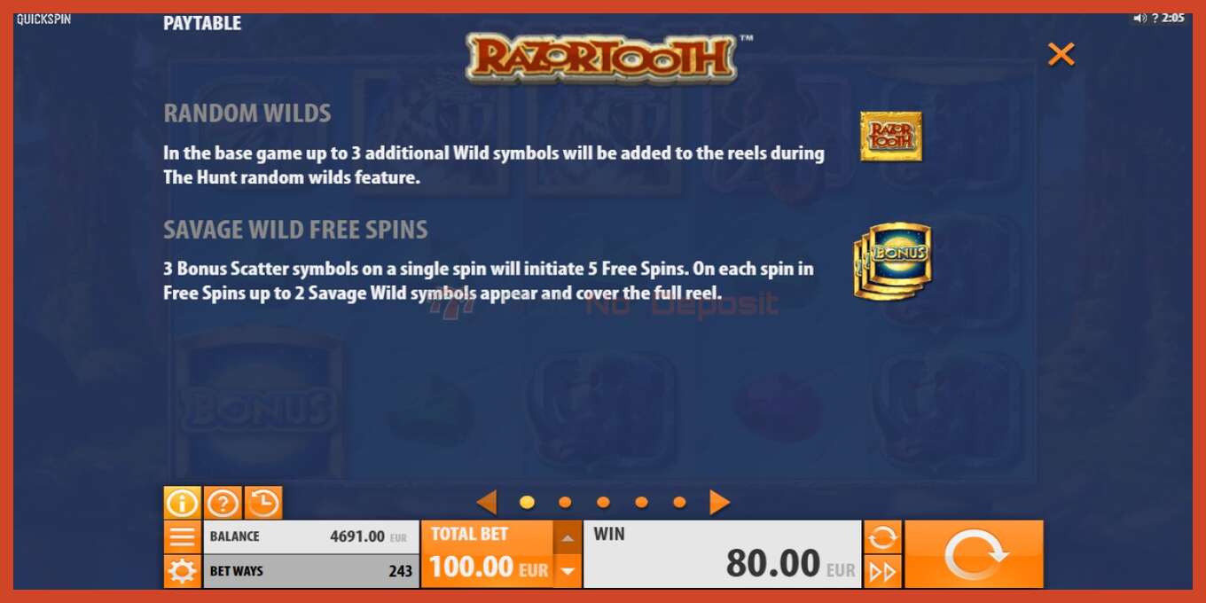 Slot screenshot: Razortooth no deposit, number - 4