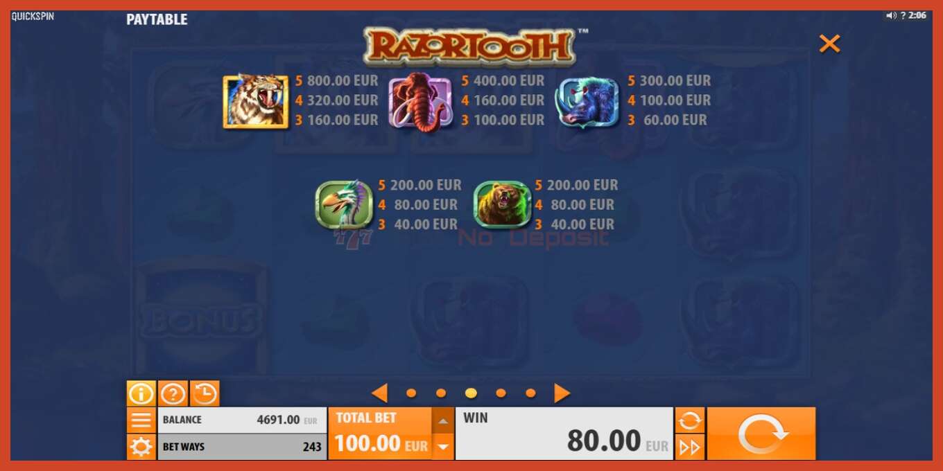 Slot screenshot: Razortooth no deposit, number - 6