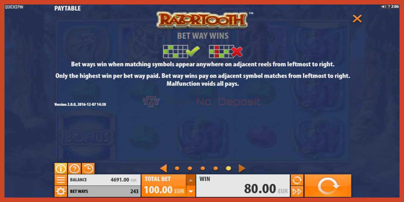 Slot screenshot: Razortooth no deposit, number - 7