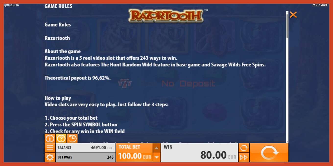 Slot screenshot: Razortooth no deposit, number - 8