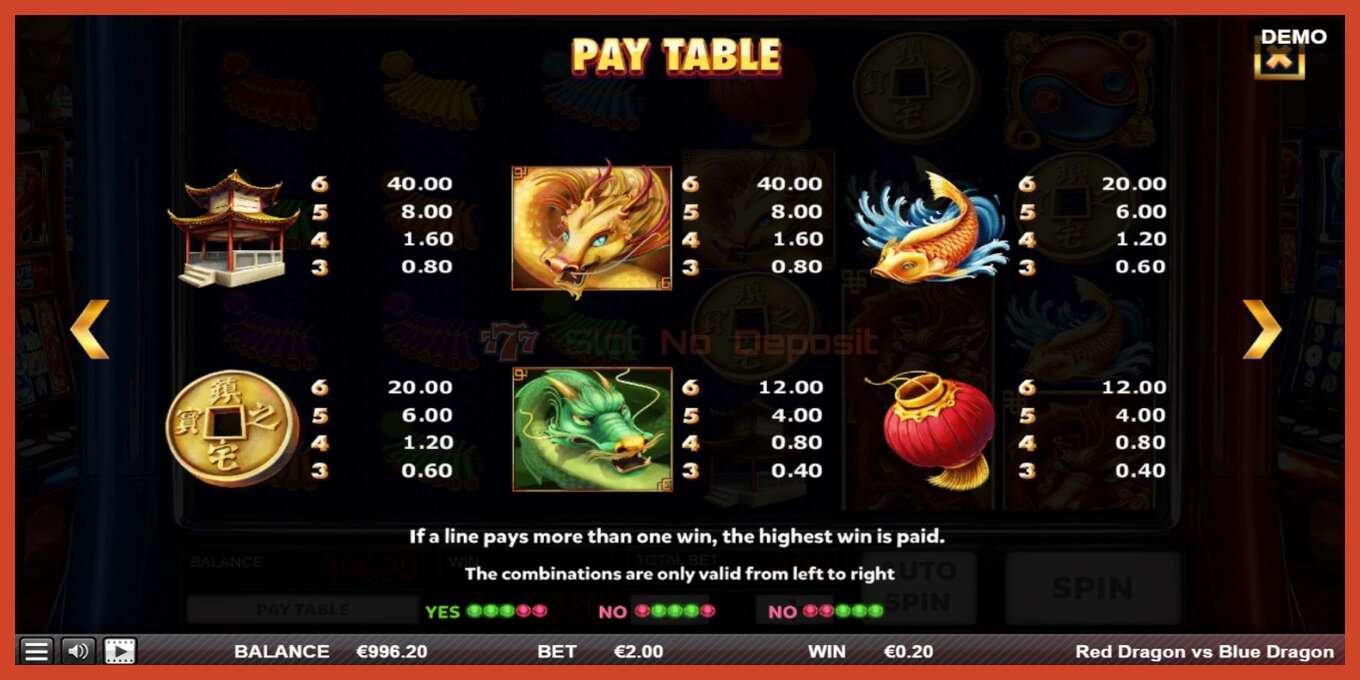 Slot screenshot: Red Dragon vs Blue Dragon no deposit, number - 4