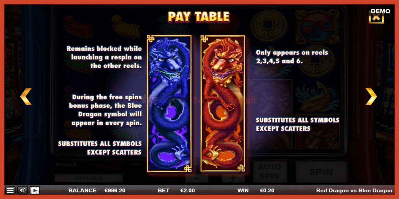 Slot screenshot: Red Dragon vs Blue Dragon no deposit, number - 5