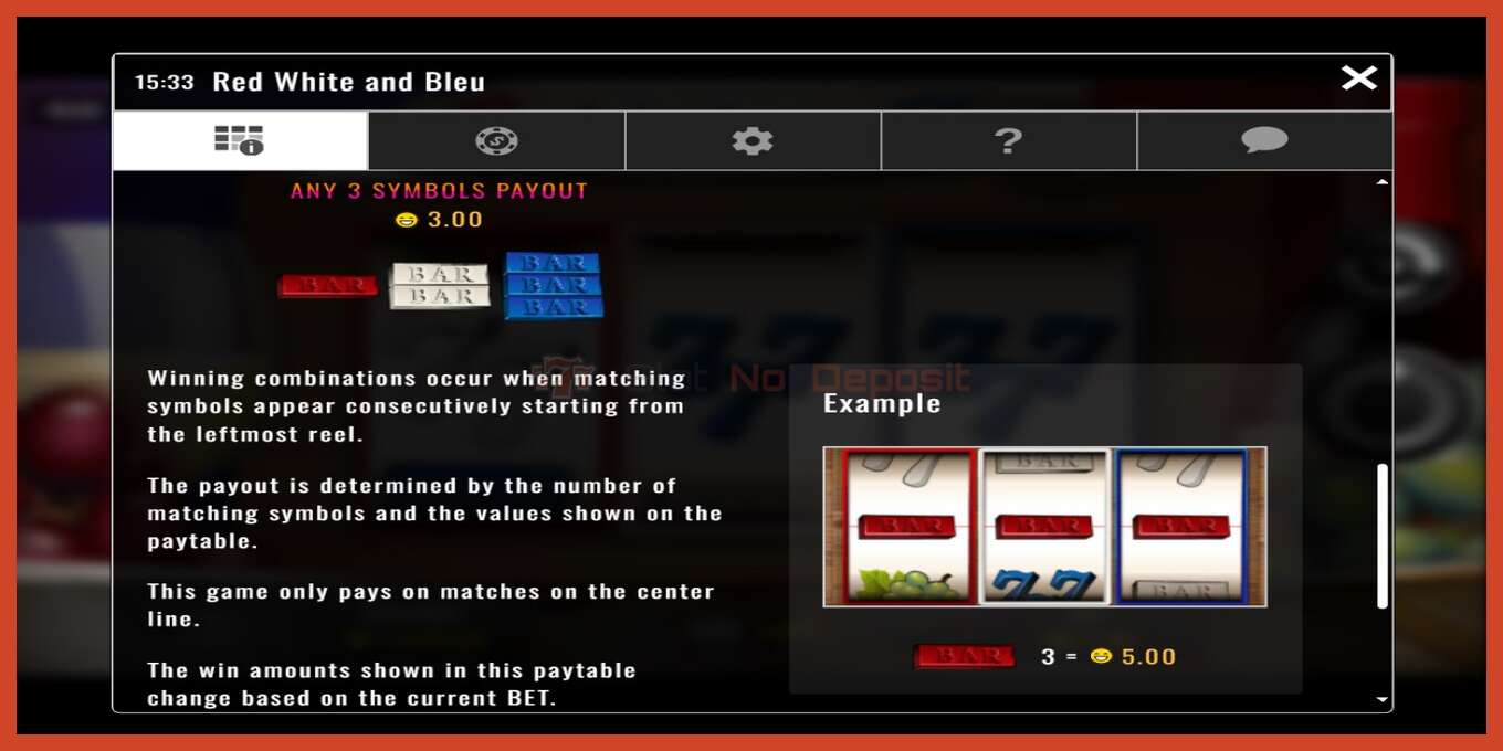 Slot screenshot: Red White & Bleu no deposit, number - 5