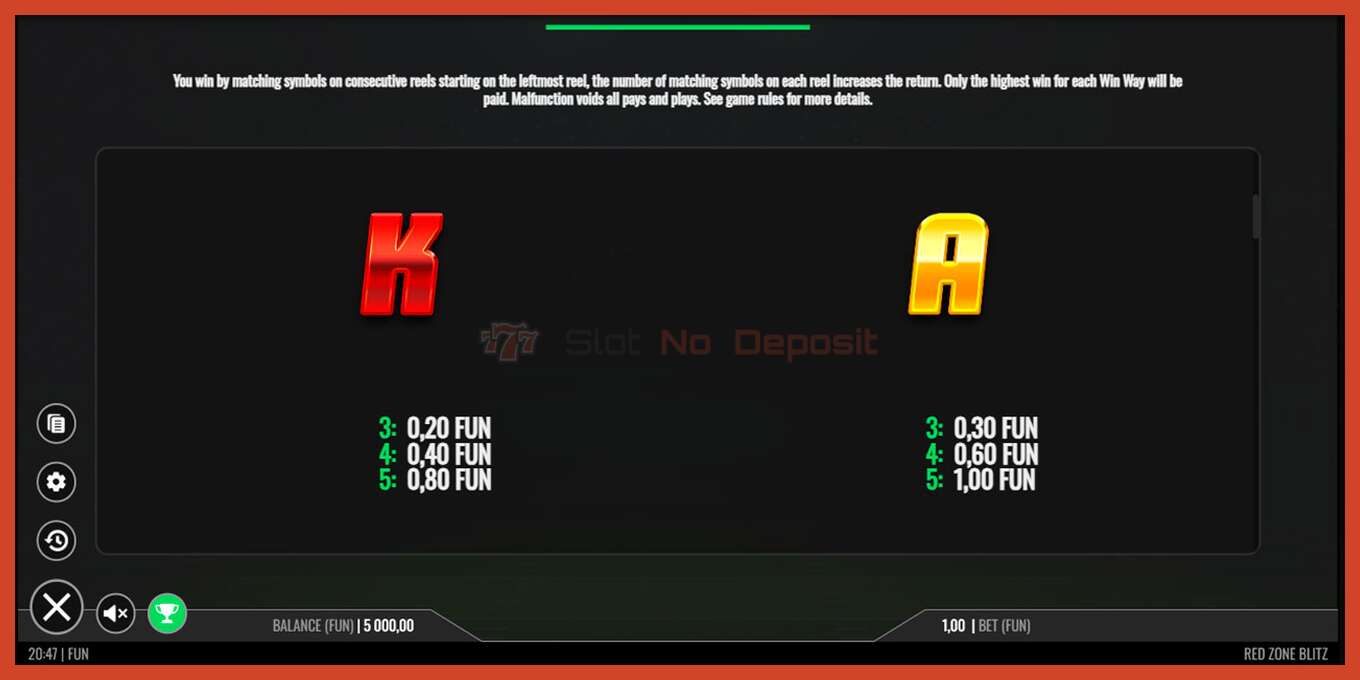 Slot screenshot: Red Zone Blitz no deposit, number - 6