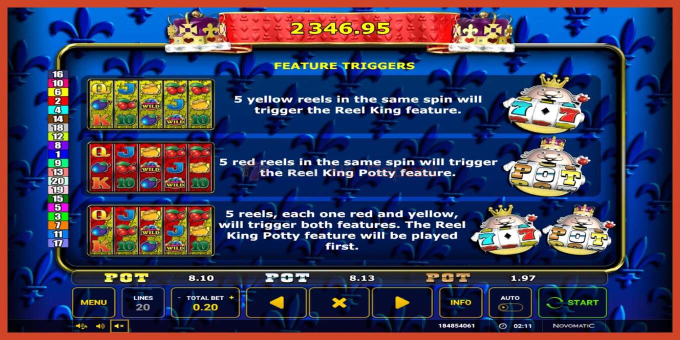 Slot screenshot: Reel King Potty bez depozita, broj - 5