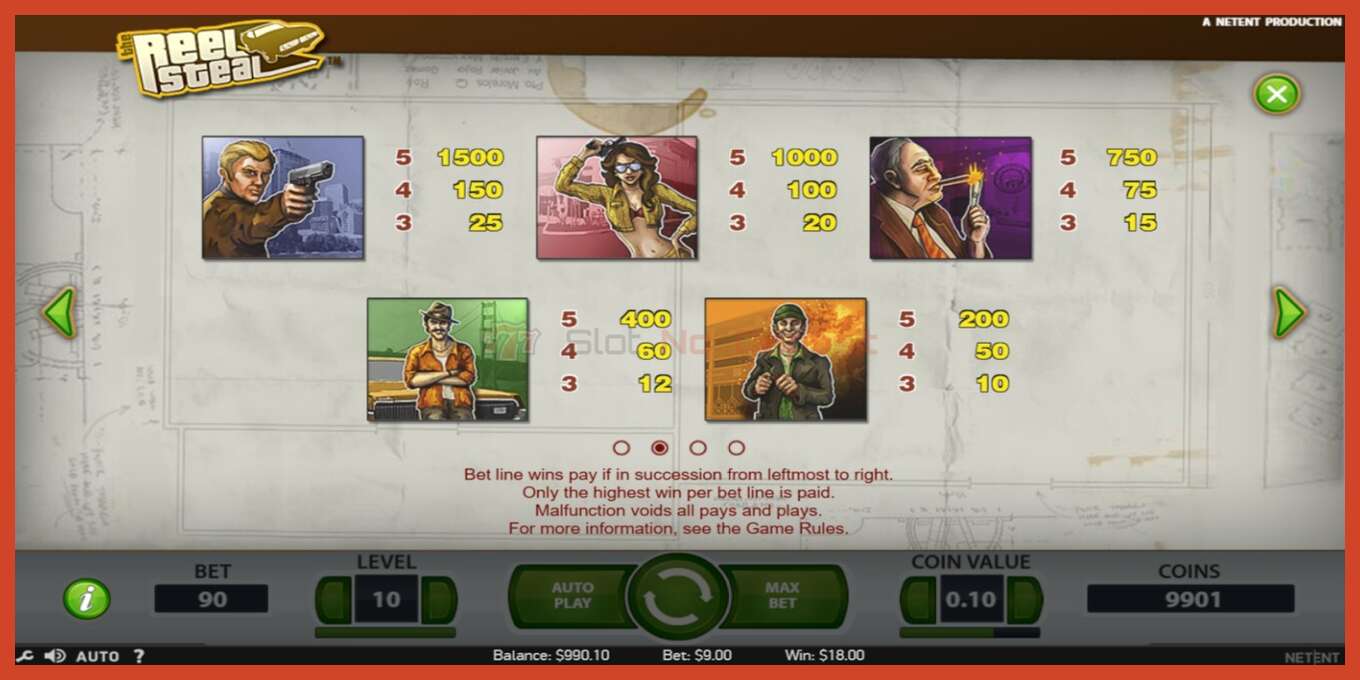 Slot screenshot: Reel Steal no deposit, number - 4