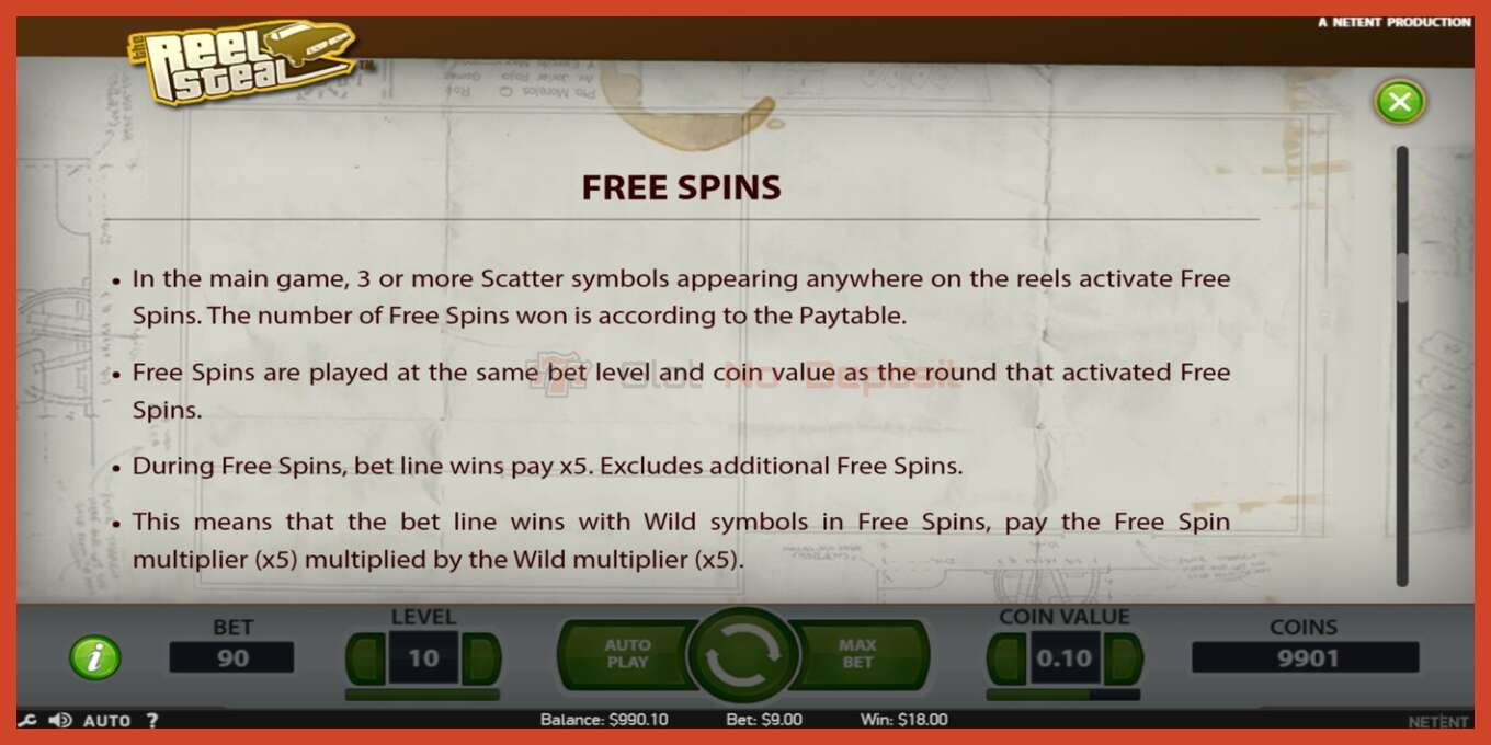 Slot screenshot: Reel Steal no deposit, number - 5