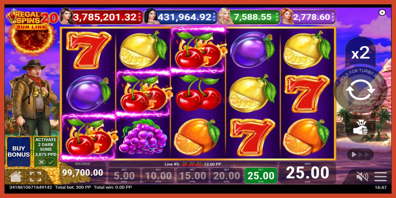 Slot screenshot: Regal Spins 20 Sun Link bez depozita, broj - 2