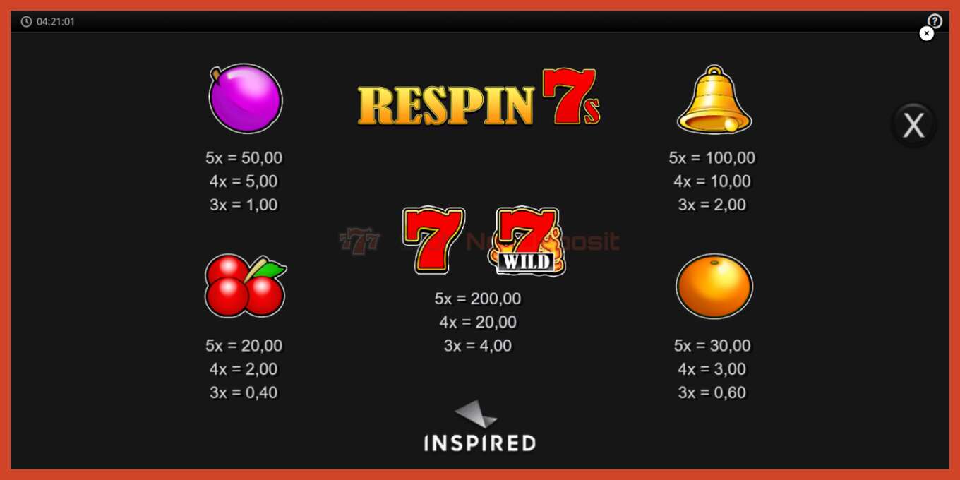 Slot screenshot: Respin 7s no deposit, number - 6