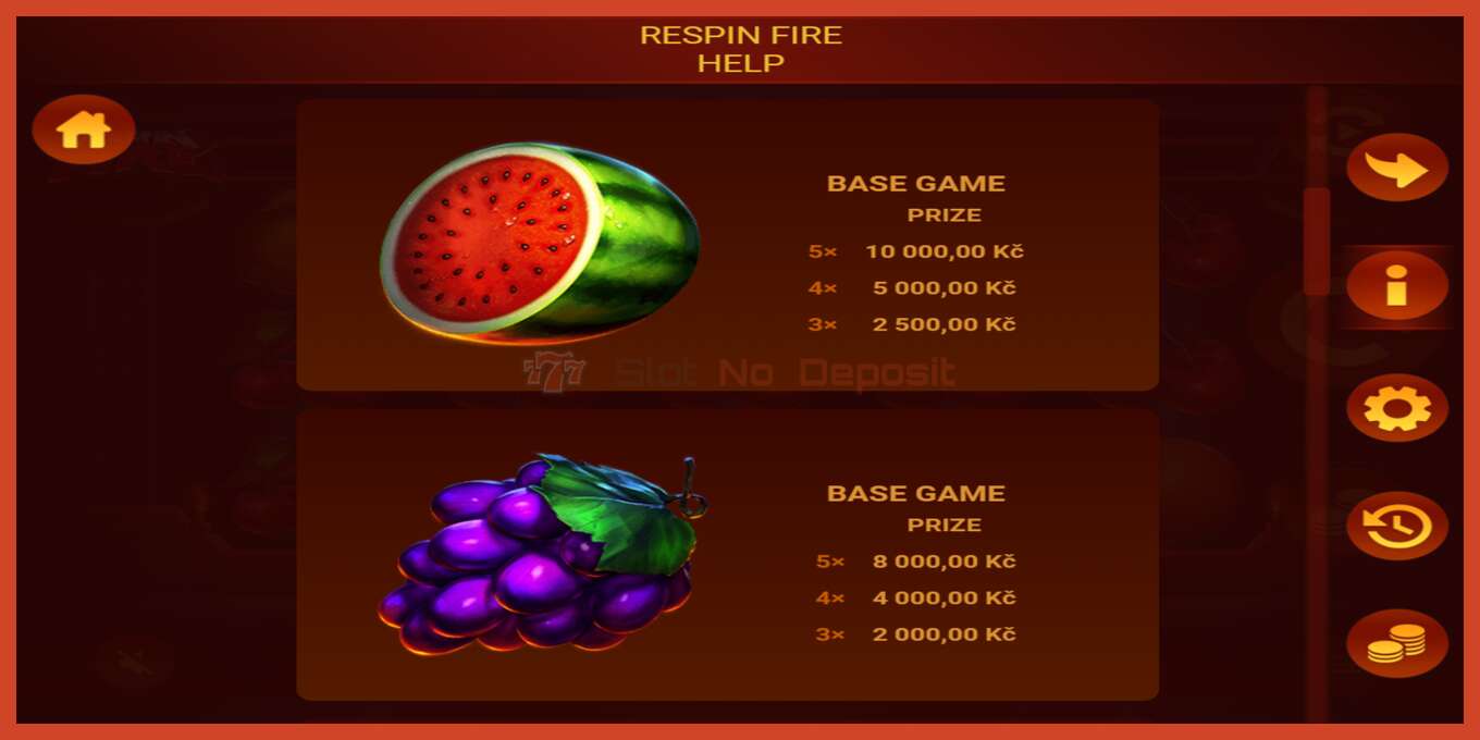 Slot screenshot: Respin Fire no deposit, number - 5