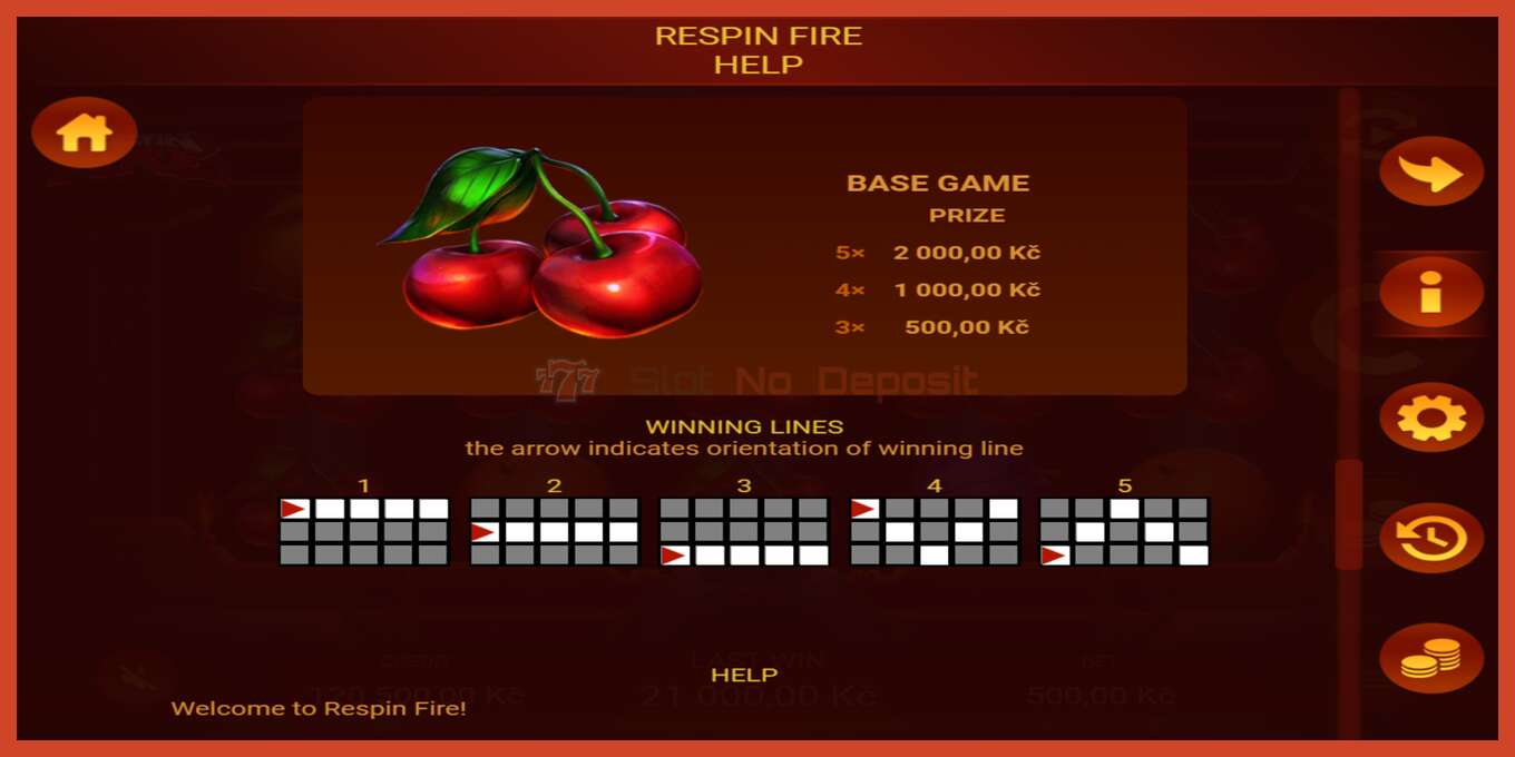 Slot screenshot: Respin Fire no deposit, number - 6