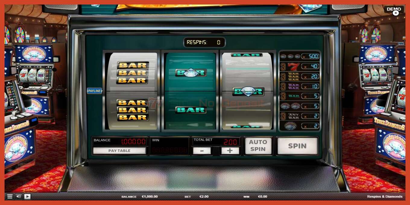 Slot screenshot: Respins Diamonds no deposit, number - 2