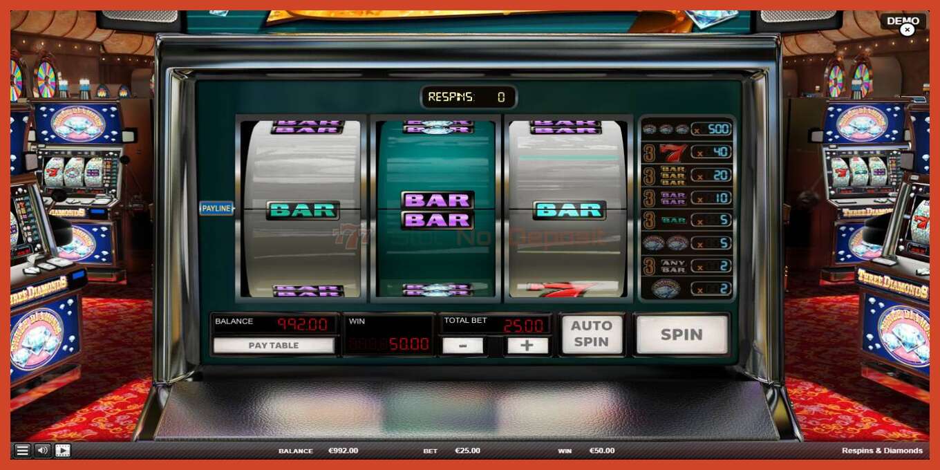 Slot screenshot: Respins Diamonds no deposit, number - 3