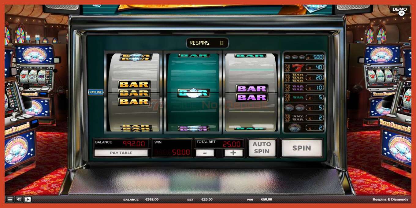 Slot screenshot: Respins Diamonds no deposit, number - 4