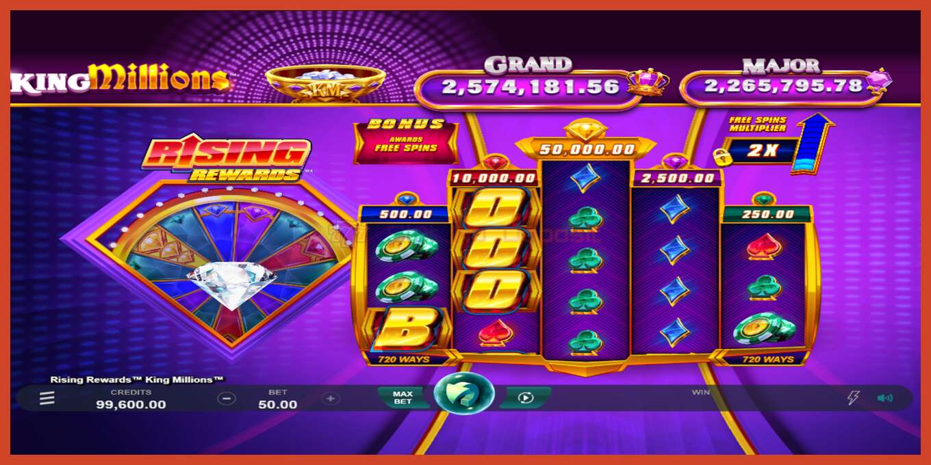 Slot screenshot: Rising Rewards King Millions no deposit, number - 1