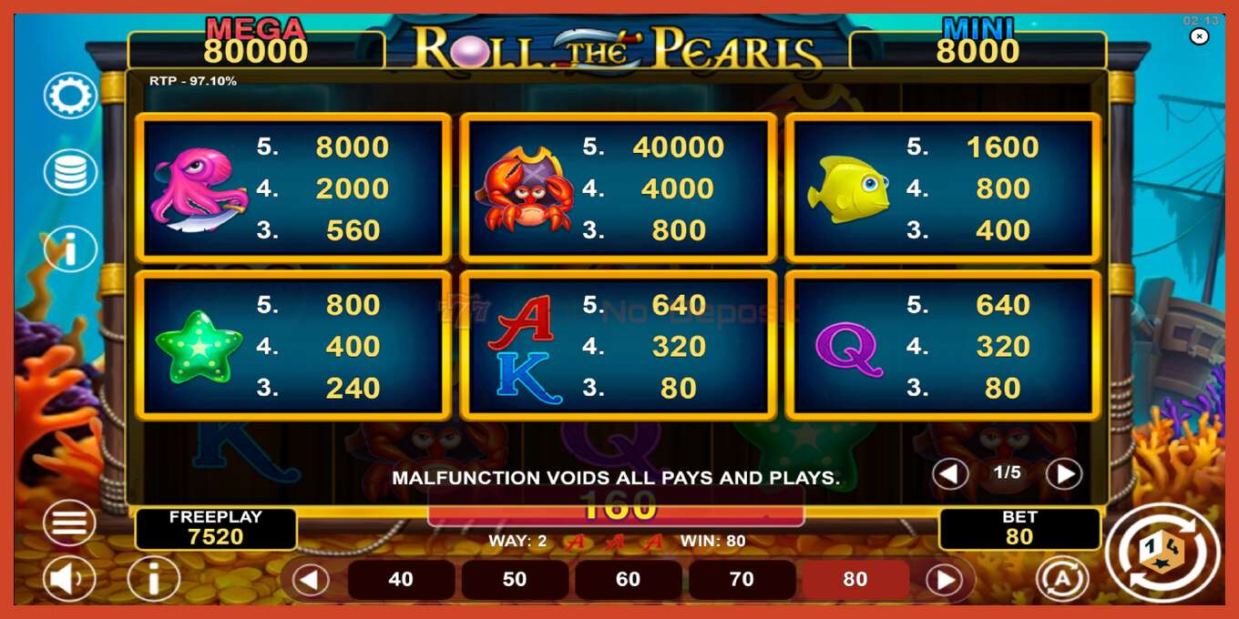 Slot screenshot: Roll The Pearls Hold & Win no deposit, number - 5