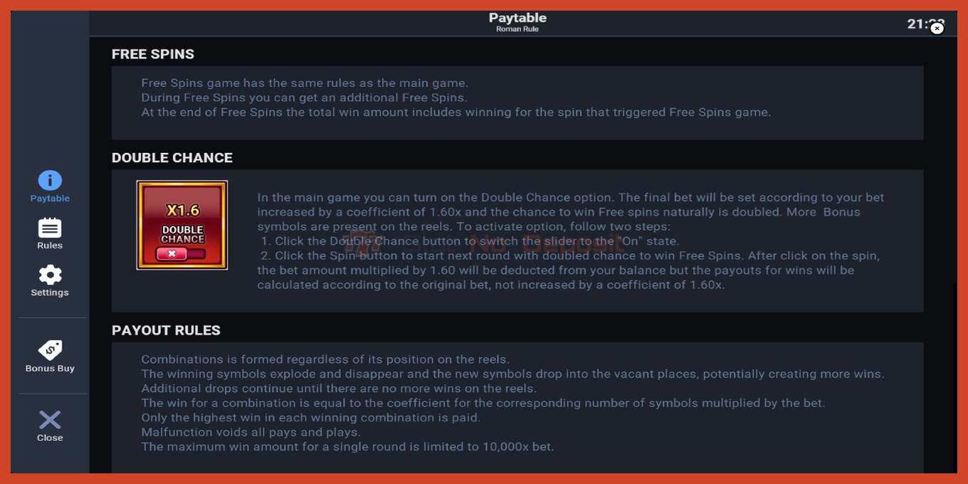 Slot pantaila-argazkia: Roman Rule gordailurik ez, zenbakia - 7