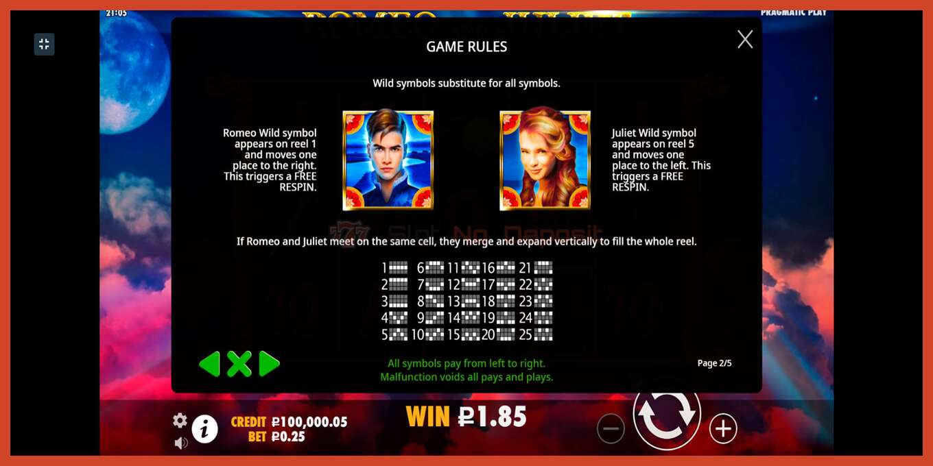 Slot screenshot: Romeo and Juliet no deposit, number - 6