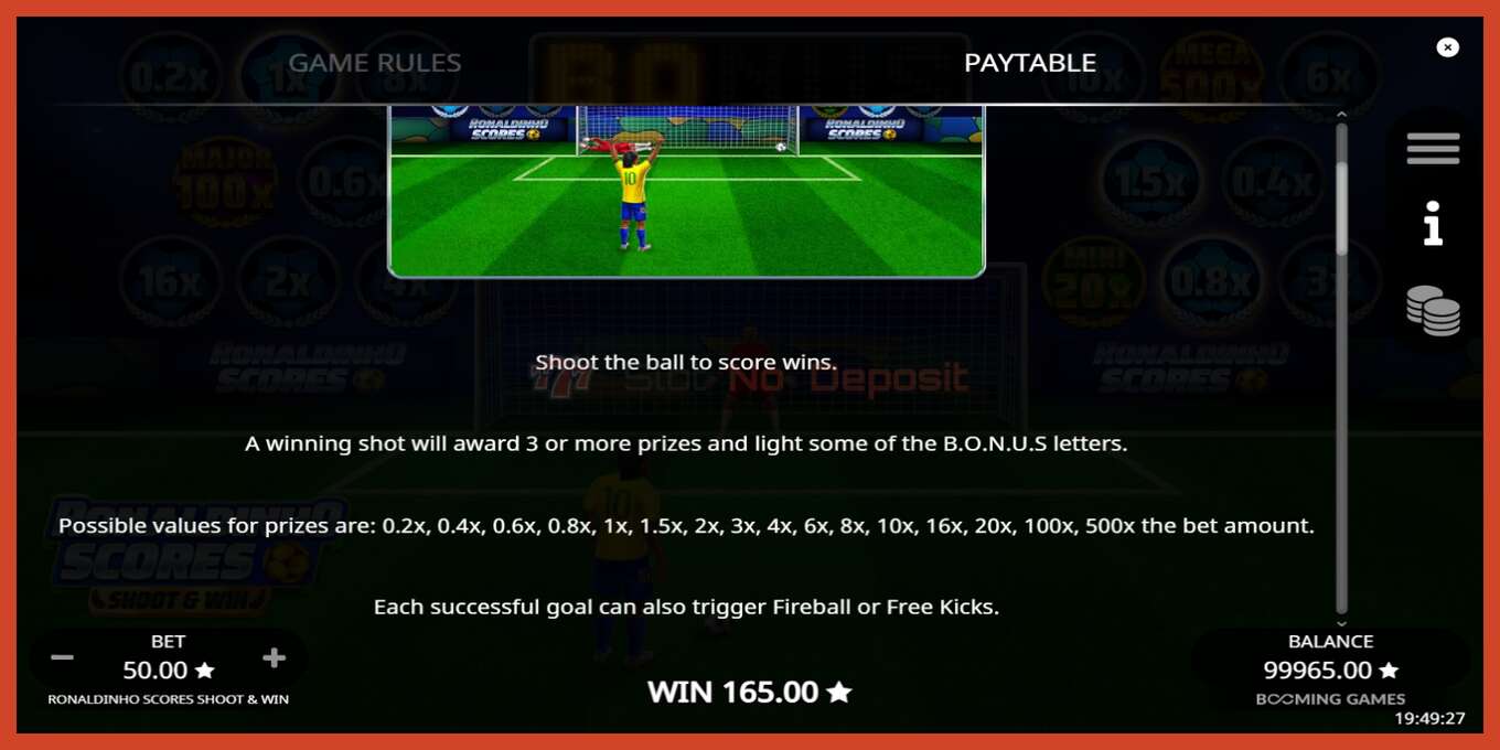 Slot screenshot: Ronaldinho Scores Shoot & Win no deposit, number - 5