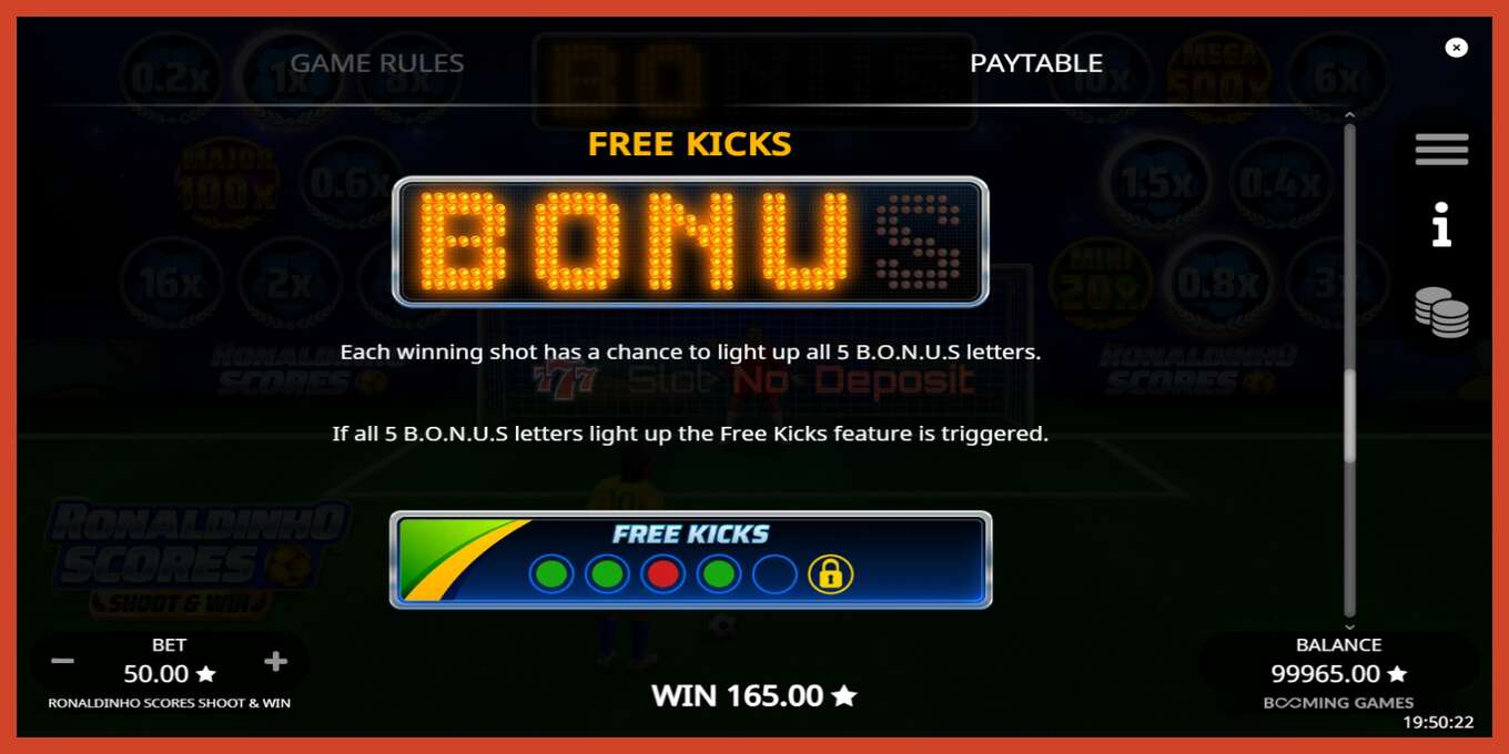 Slot screenshot: Ronaldinho Scores Shoot & Win no deposit, number - 6