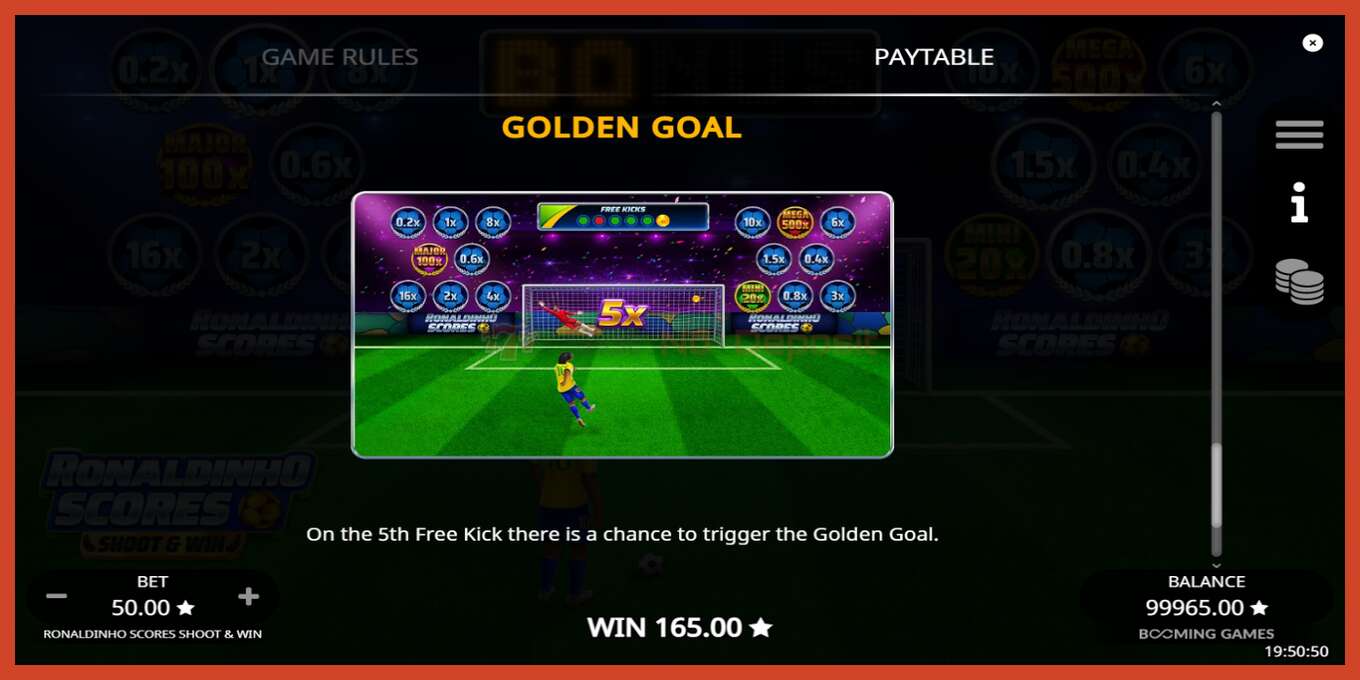 Slot screenshot: Ronaldinho Scores Shoot & Win no deposit, number - 7