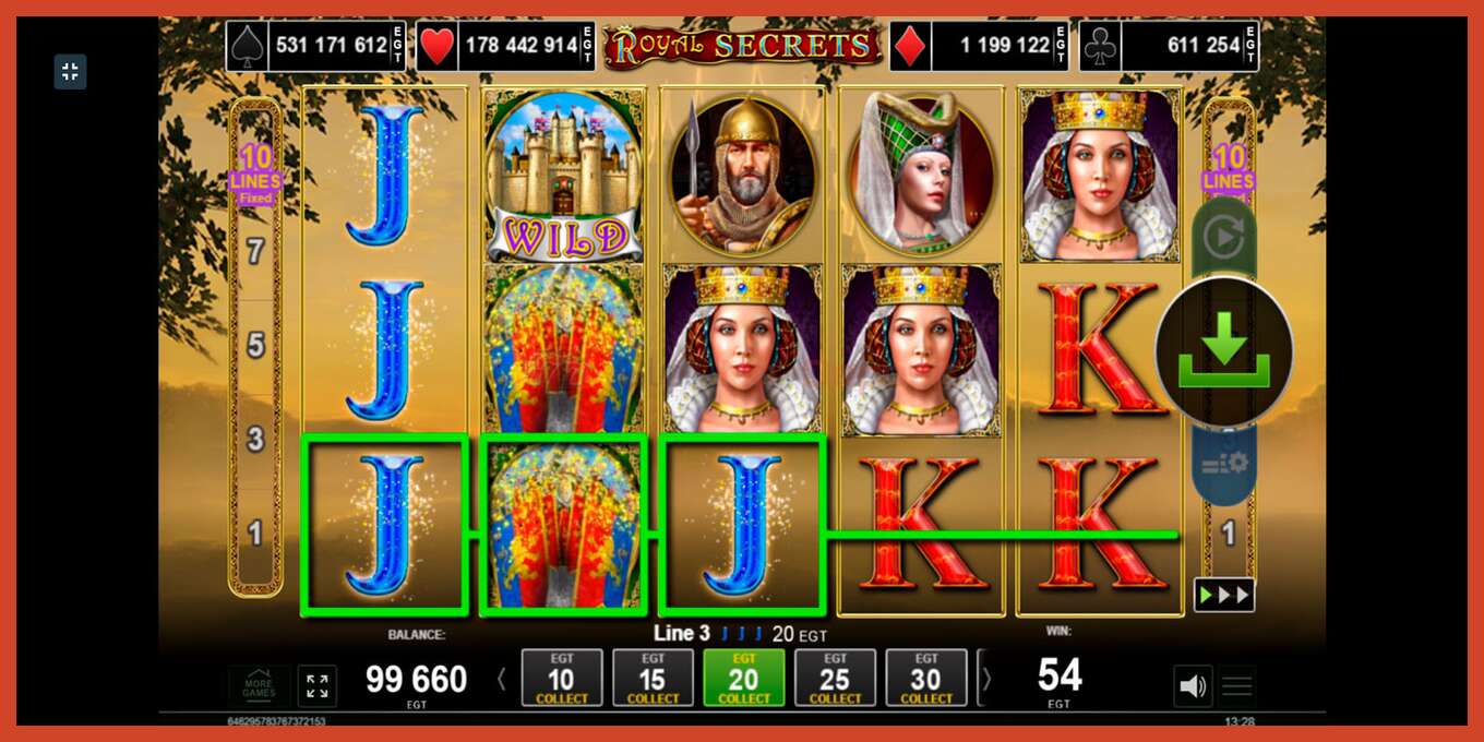 Slot skærmbillede: Royal Secrets intet depositum, antal - 2