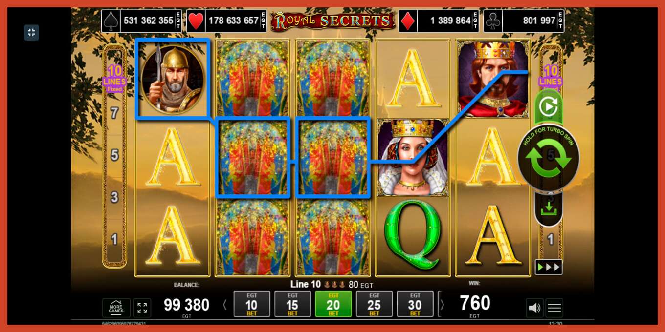 Slot skærmbillede: Royal Secrets intet depositum, antal - 5