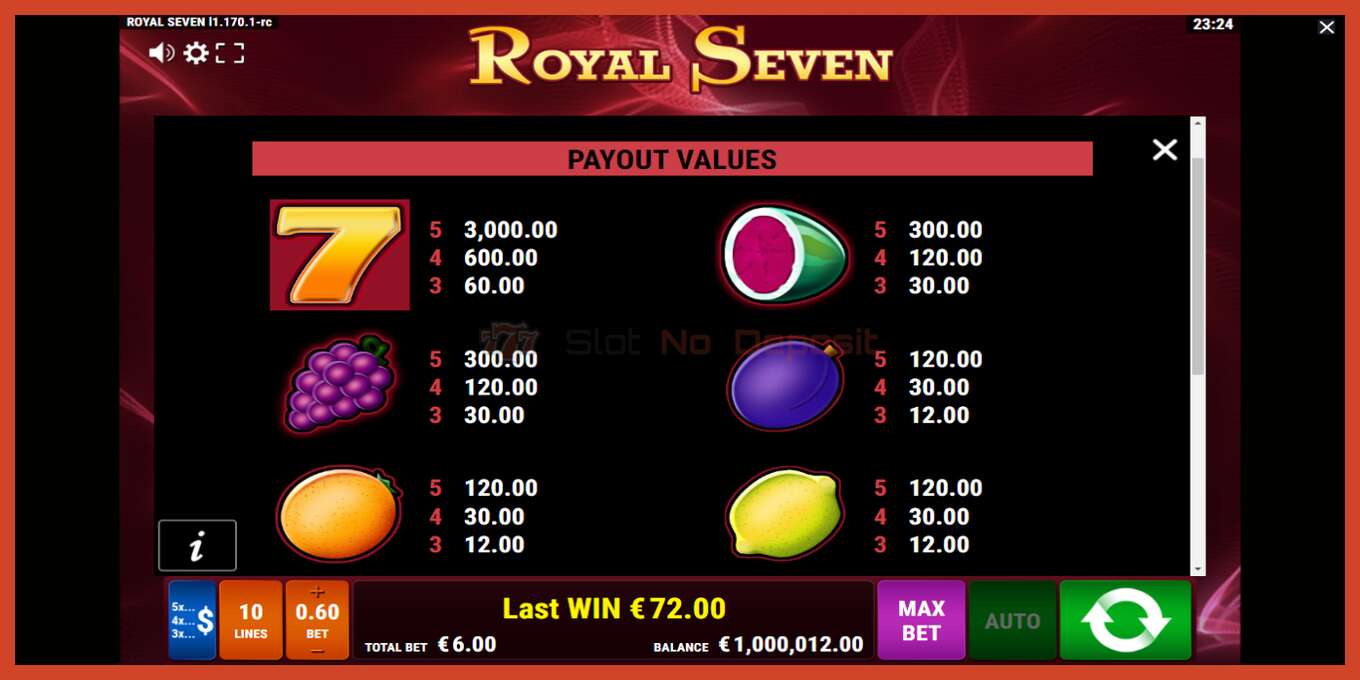 Slot screenshot: Royal Seven no deposit, number - 6