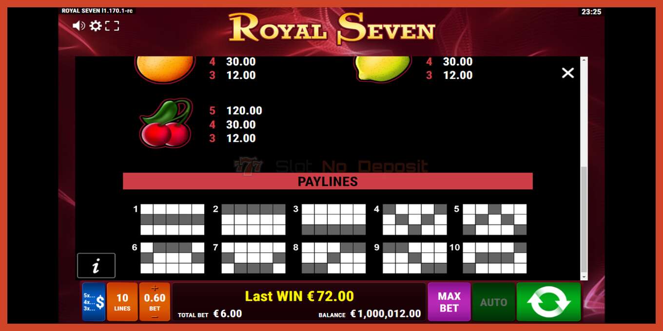 Slot screenshot: Royal Seven no deposit, number - 7