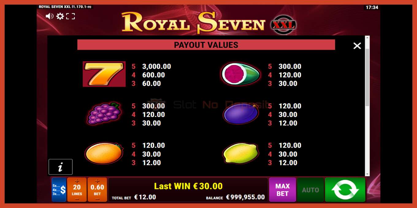 Slot screenshot: Royal Seven XXL no deposit, number - 5