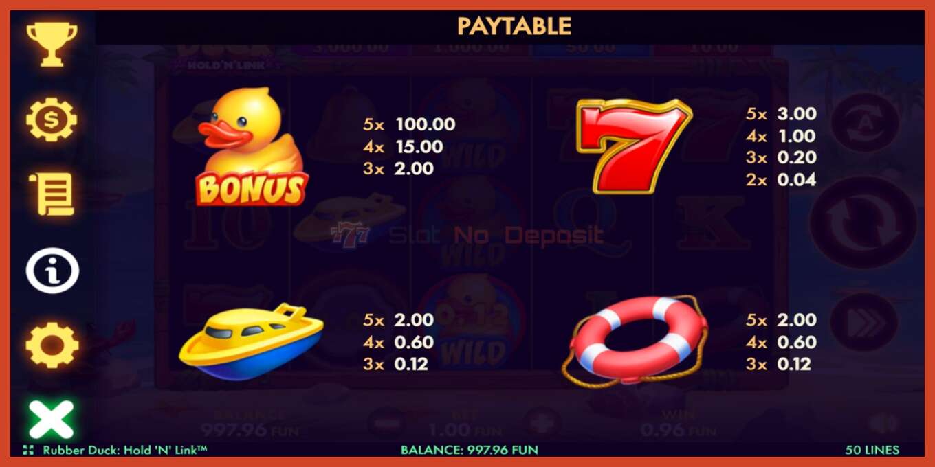 Slot screenshot: Rubber Duck Hold N Link no deposit, number - 6