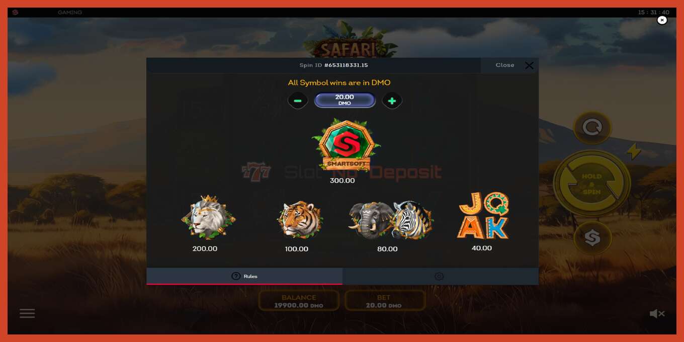 Slot skärmdump: Safari Simba ingen insättning, antal - 6