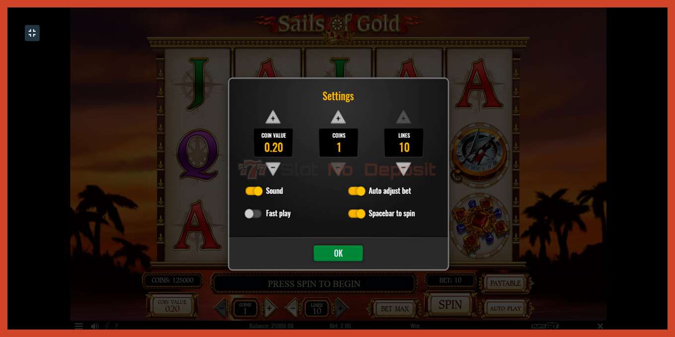 Slot screenshot: Sails of Gold no deposit, number - 2