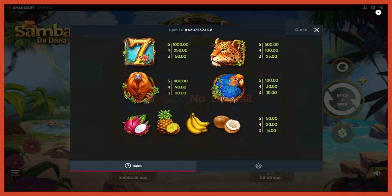 Slot screenshot: Samba Da Deusa no deposit, number - 6