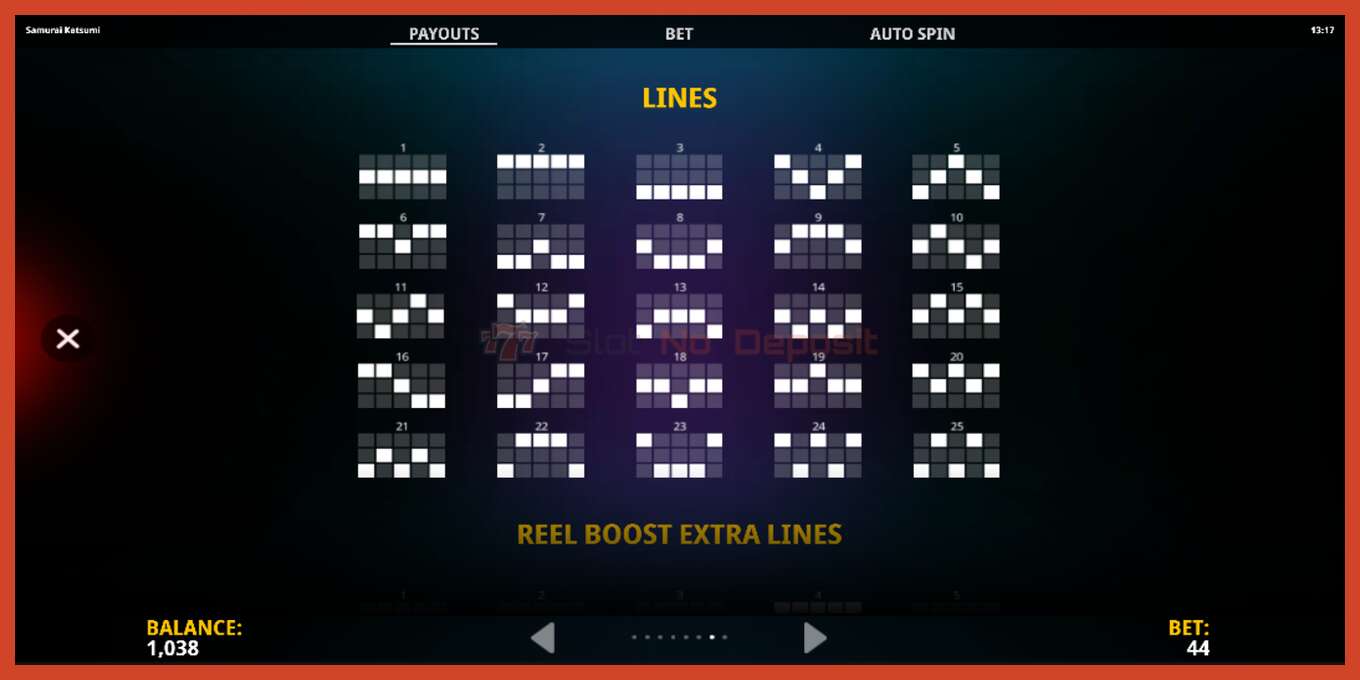 Pamja e ekranit të slotit: Samurai Katsumi pa depozitë, numri - 6