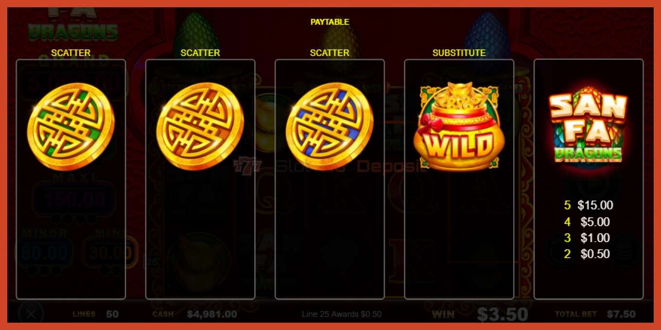 Slot screenshot: San Fa Dragons no deposit, number - 4