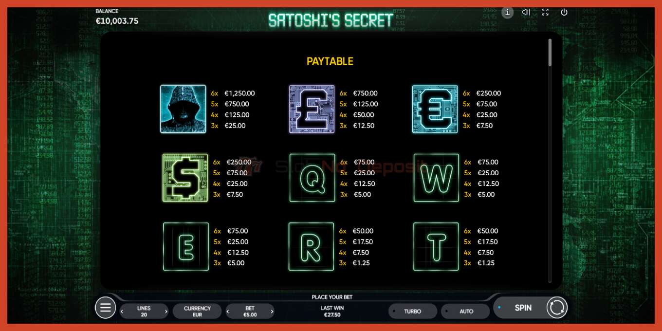 Slot screenshot: Satoshi’s Secret no deposit, number - 5