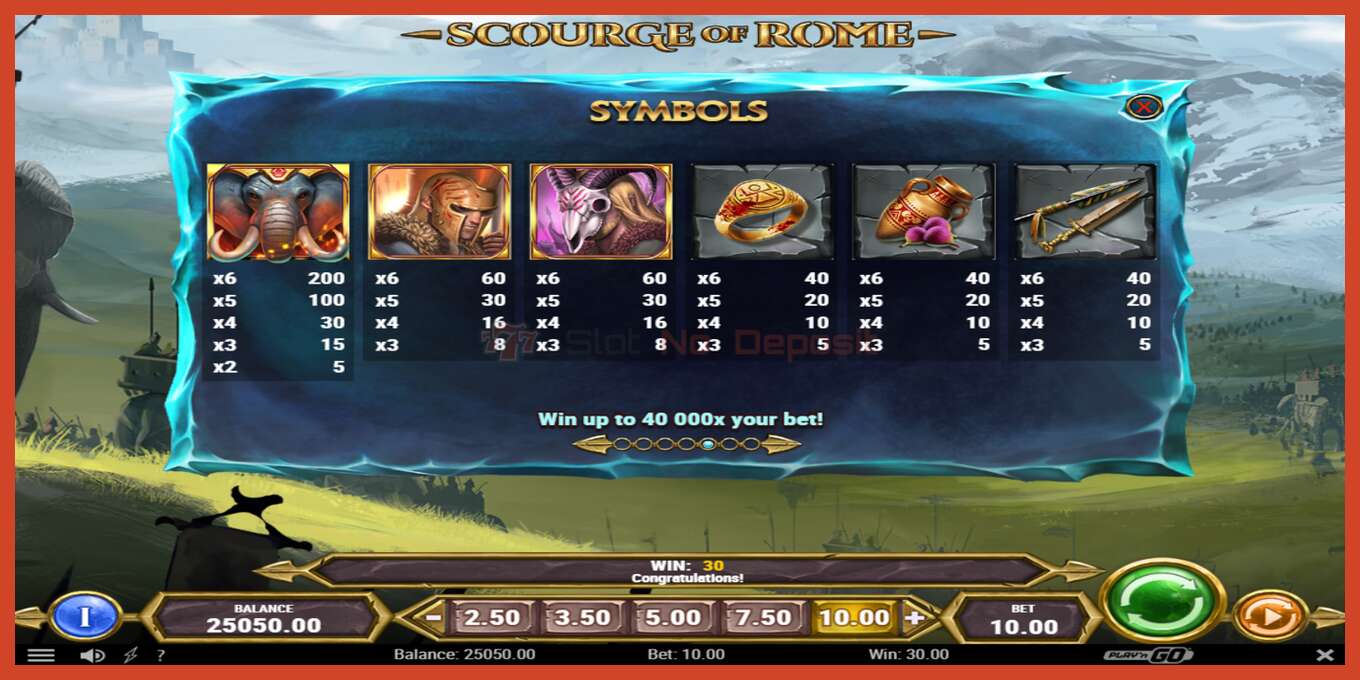 Slot screenshot: Scourge of Rome no deposit, number - 1