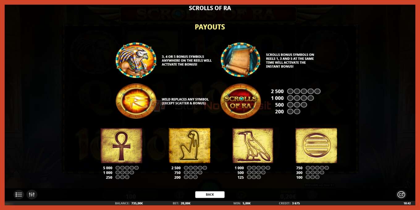 Slot screenshot: Scrolls of RA no deposit, number - 4