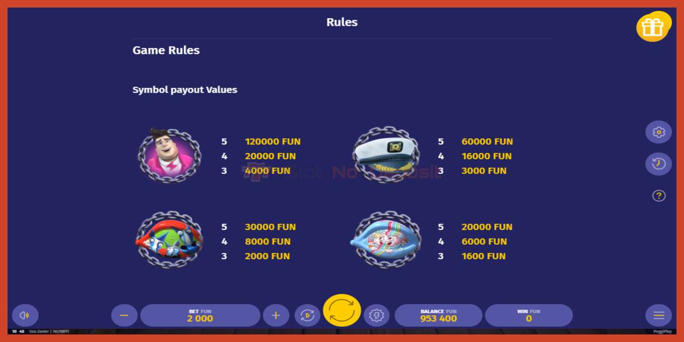 スロットのスクリーンショット: Seazaster デポジットなし, 番号 - 6