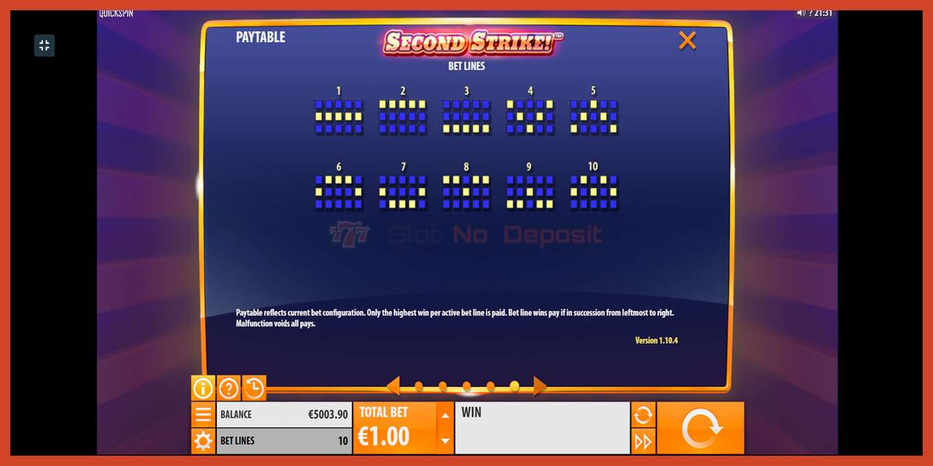 Slot screenshot: Second Strike no deposit, number - 9