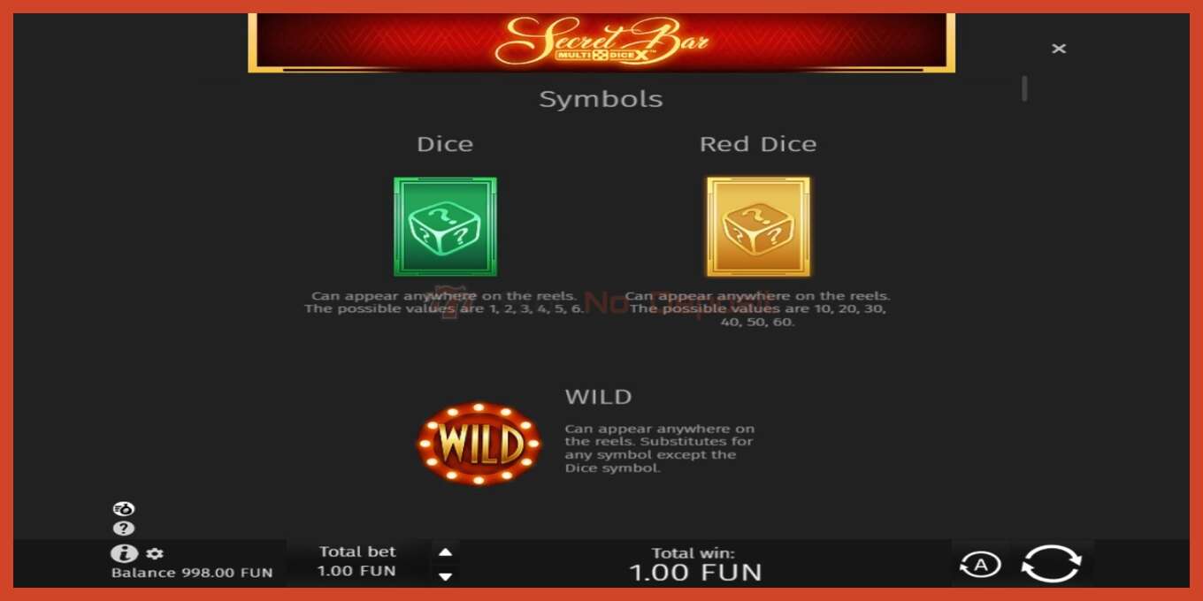 Tangkapan skrin slot: Secret Bar Multidice X tiada deposit, nombor - 4